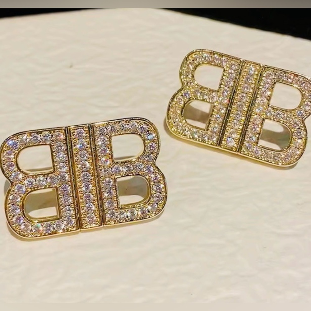 Gold-Tone Crystal BB Logo Stud Earrings